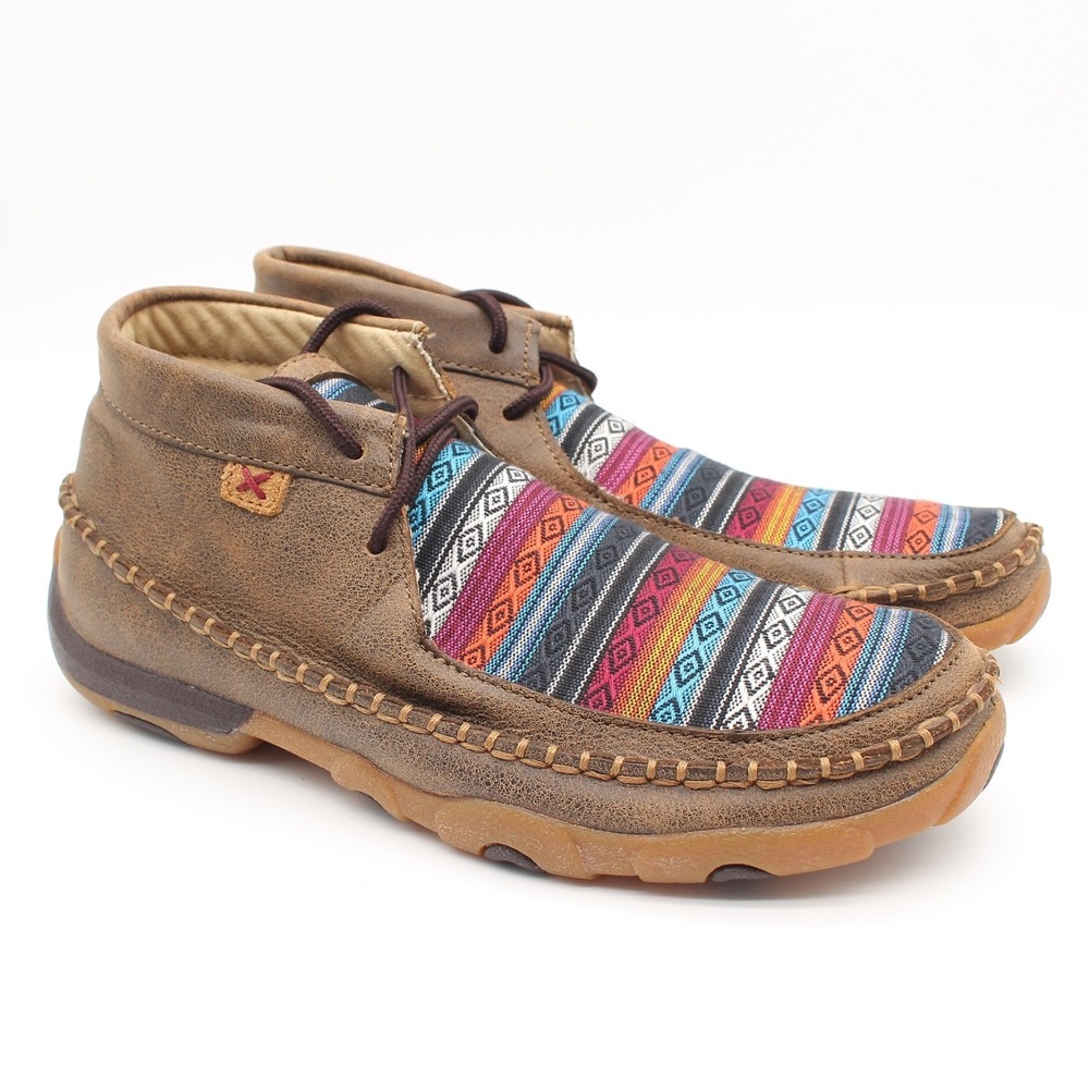 Twisted X Chukka Moc Boots Womens Size 8.5M Brown Leather Canvas Lace Up